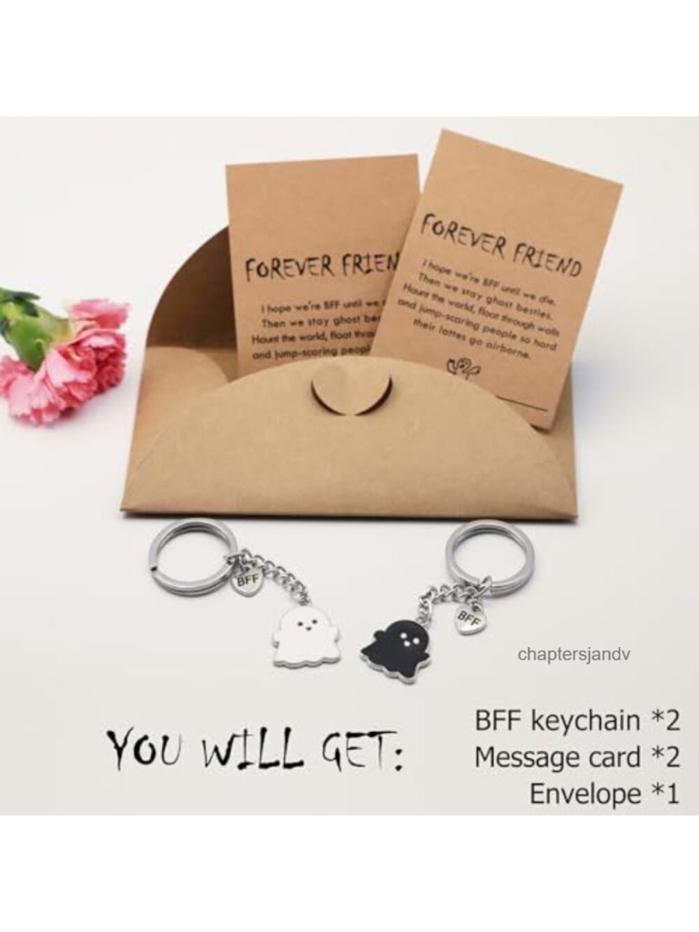 Funny Best Friend Ghost Keychain Set Stainless Steel BFF Gift - Picture 3 of 4